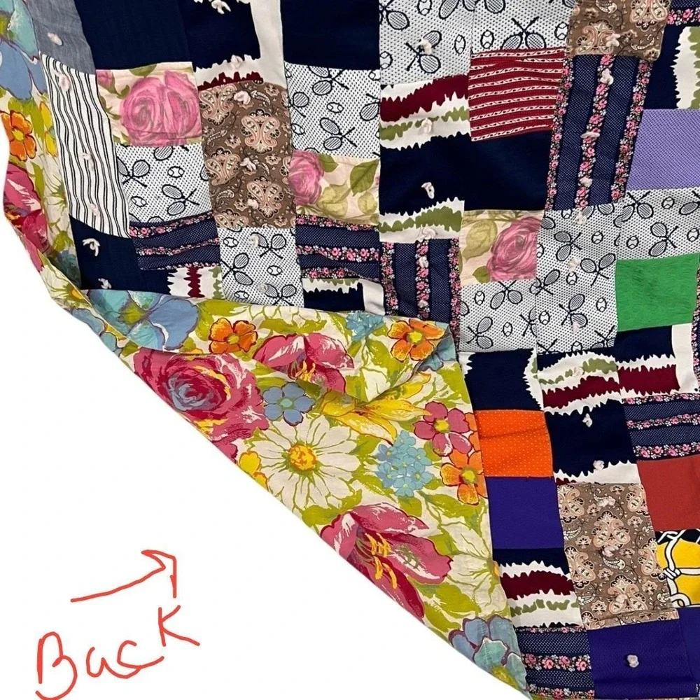 Handmade Reversible Patchwork Quilt Floral‎ Cottagecore Full Queen Topper 80x84